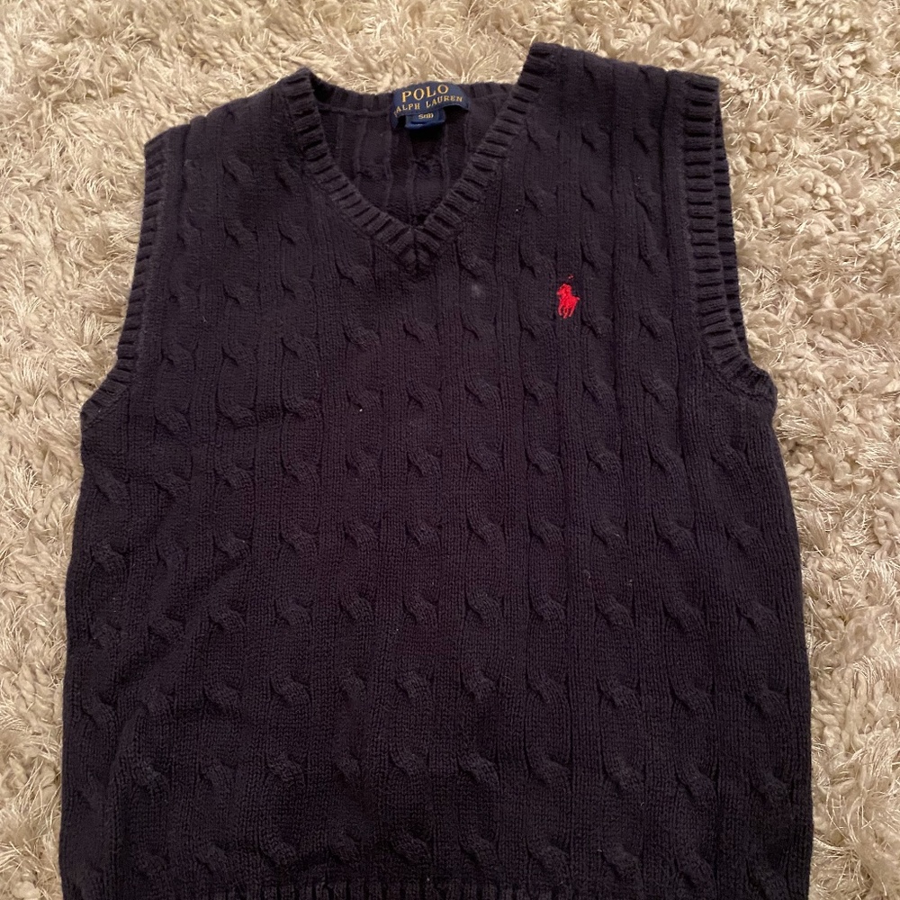 Polo kids navy blue v neck sweater size 8